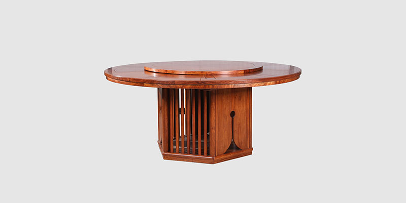 三亚中式餐厅装修天地圆台餐桌红木家具效果图